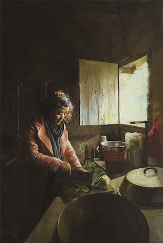 钭露瑶  窗边  布面油画  100×150cm  2018年