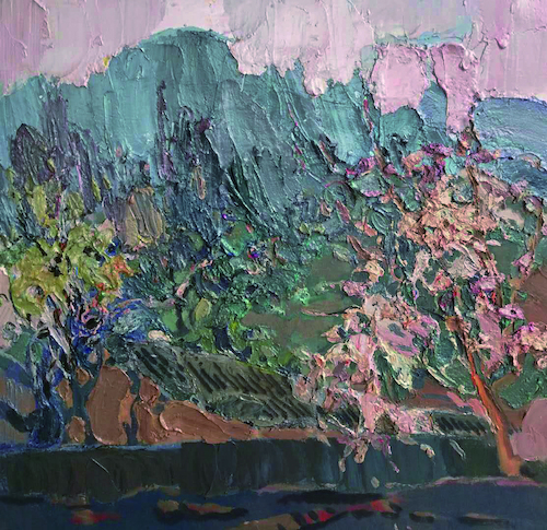 题山村秋色 刘宣，50x50cm，麻布油画，2017