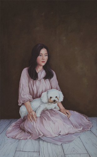 陆怡洁  少女与犬的冥想时间  布面油画  100cm×160cm  2018年