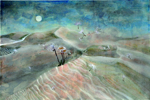 唐迎春 飘--蒲公英的生命之旅 40X60cm 木板坦培拉