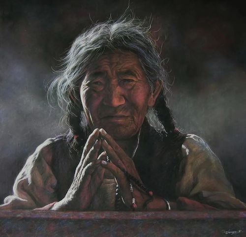 《心灵守望》75x75cm    粉画 入选＂第十届全国美术作品展＂