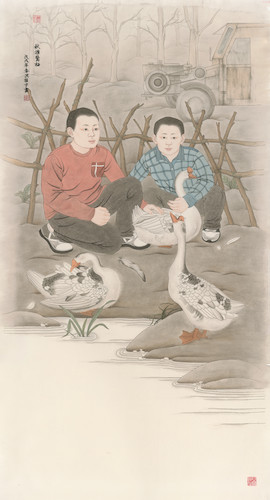 沈哲宇  秋塘惊栖  彩墨纸本  97cm×180cm  2018年_副本