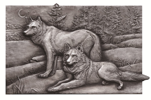 盛妍萌  狼  浮雕  116cm×76cm  2018年